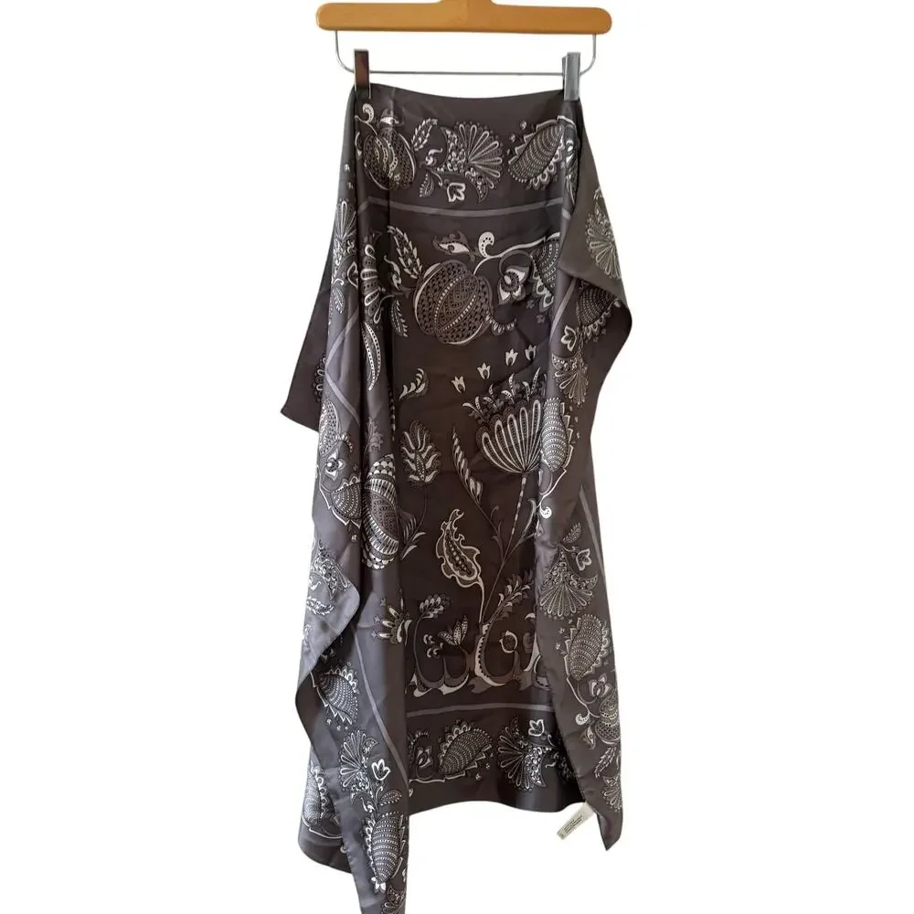 Adrienne Landau Studio Silk Scarf Steel Gray Print Square